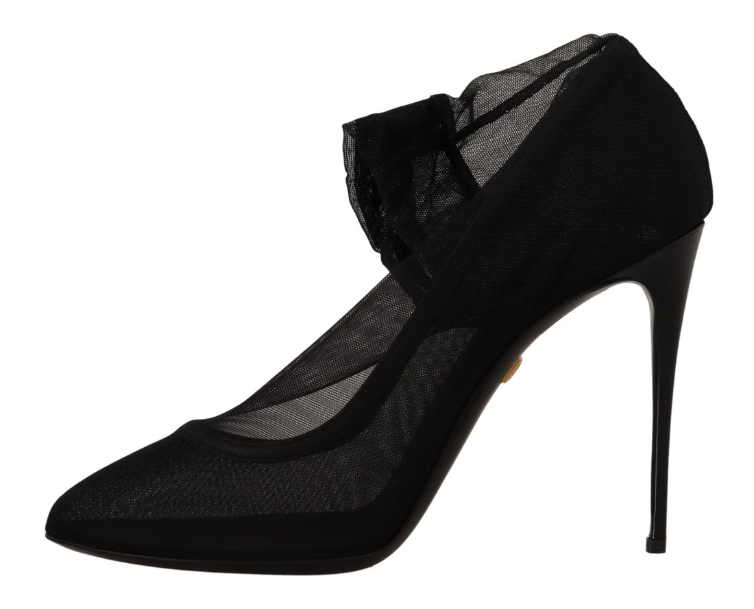 Dolce & Gabbana Black Tulle Stretch Boots Pumps Shoes
