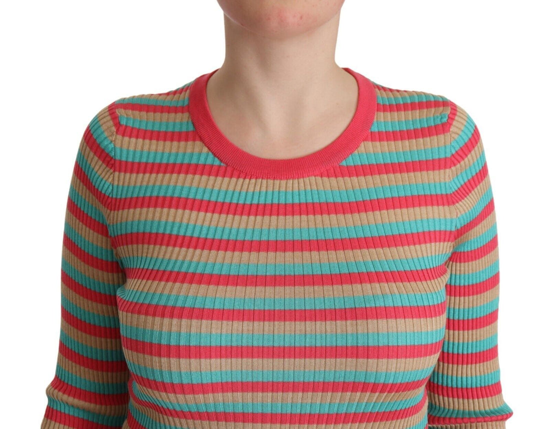 Dolce & Gabbana Multicolor Stripes Silk Crew Neck Pullover Top
