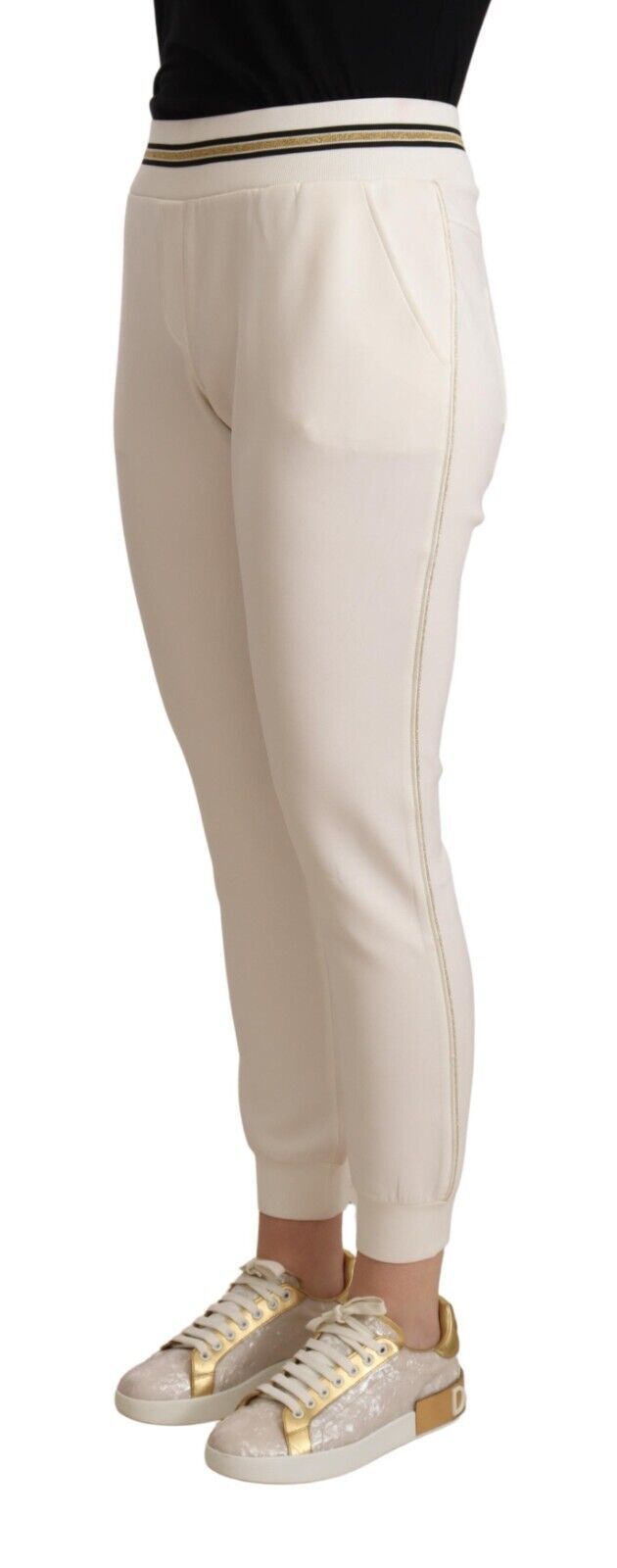 Patrizia Pepe White Polyester Mid Waist Jogger Pants