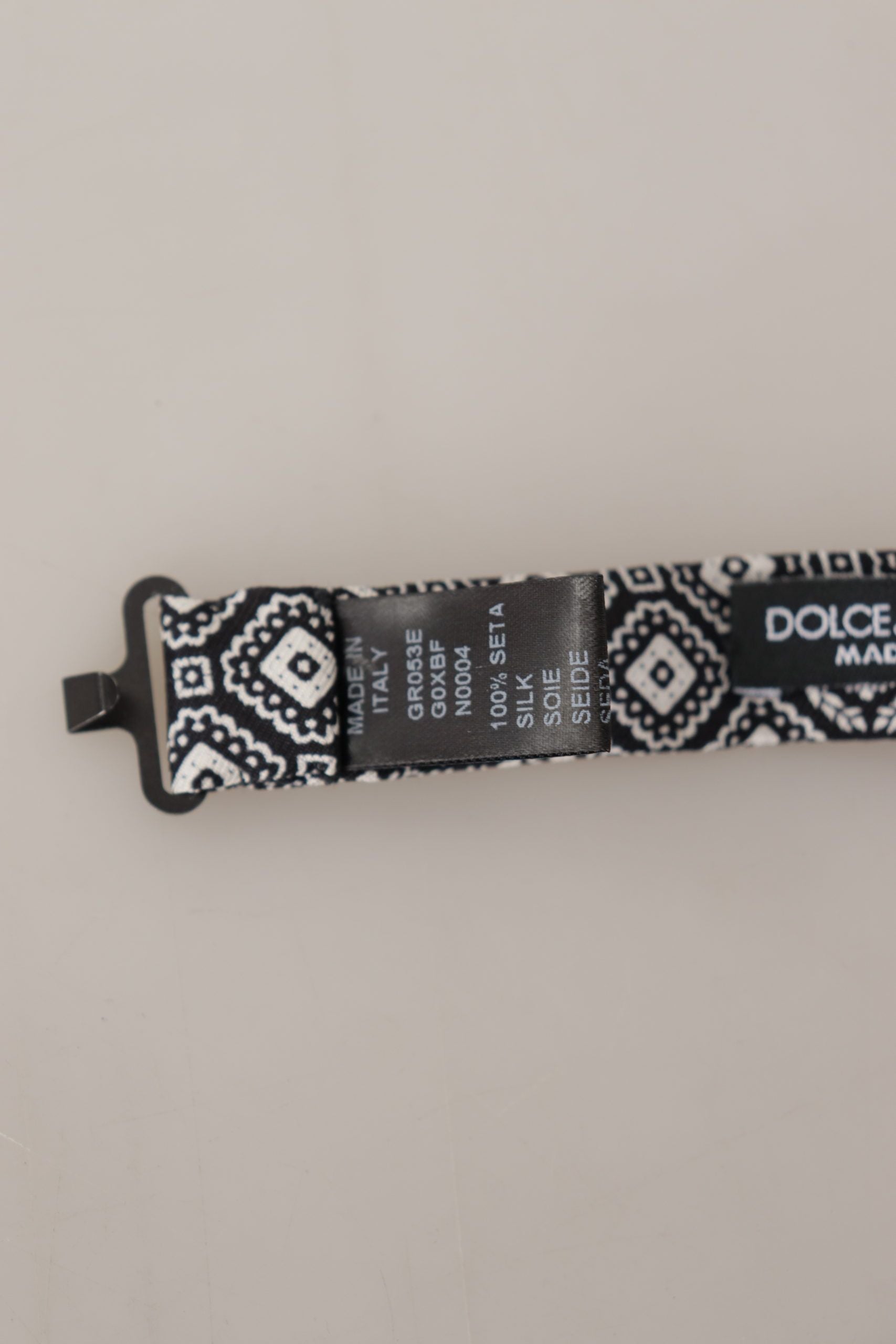 Dolce & Gabbana Black white 100% Silk Adjustable Neck Papillon Tie
