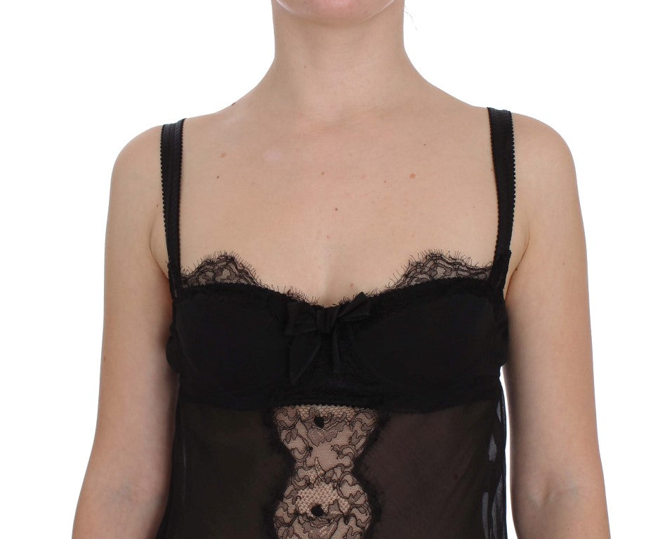 Dolce & Gabbana Black Silk Floral Lace Lingerie Top