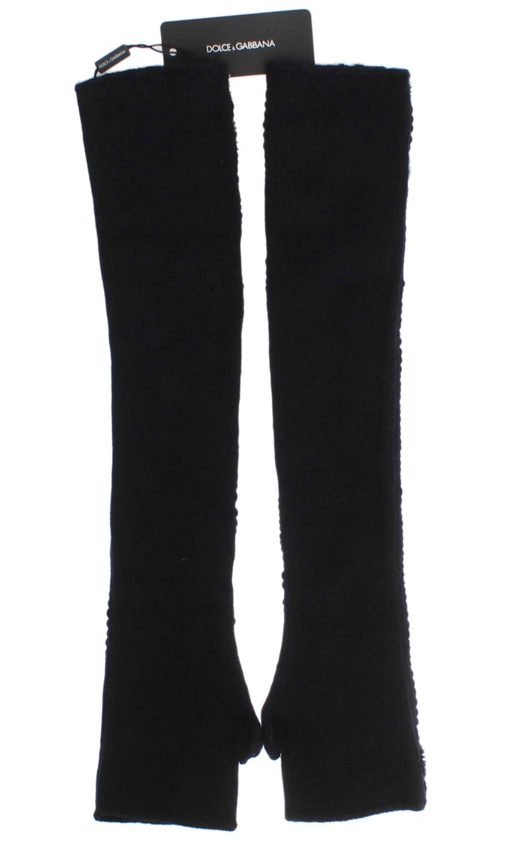 Dolce & Gabbana Black Cashmere Sequined Finger Less Gloves