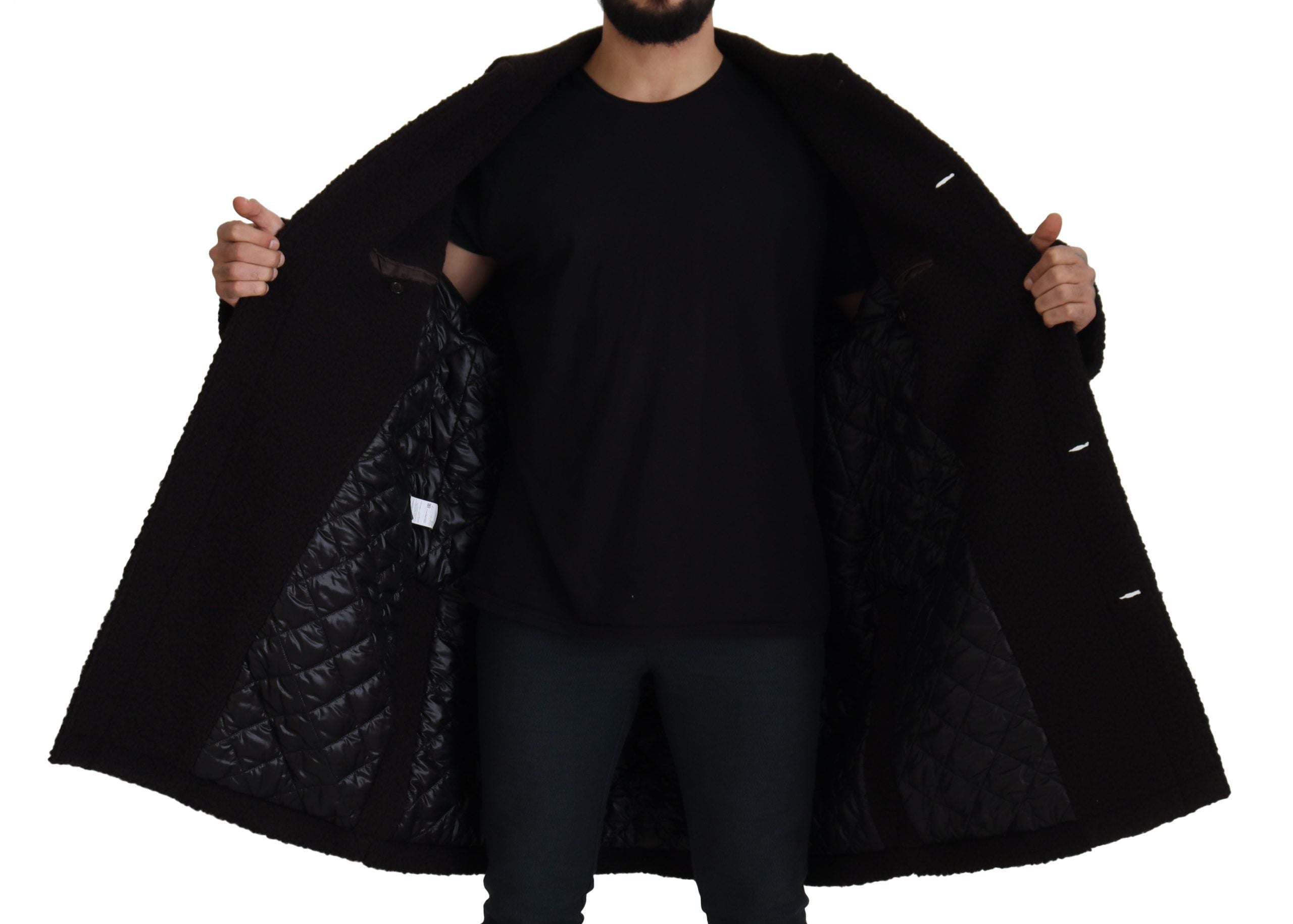 Dolce & Gabbana Black Alpaca Button Down Trench Coat Jacket