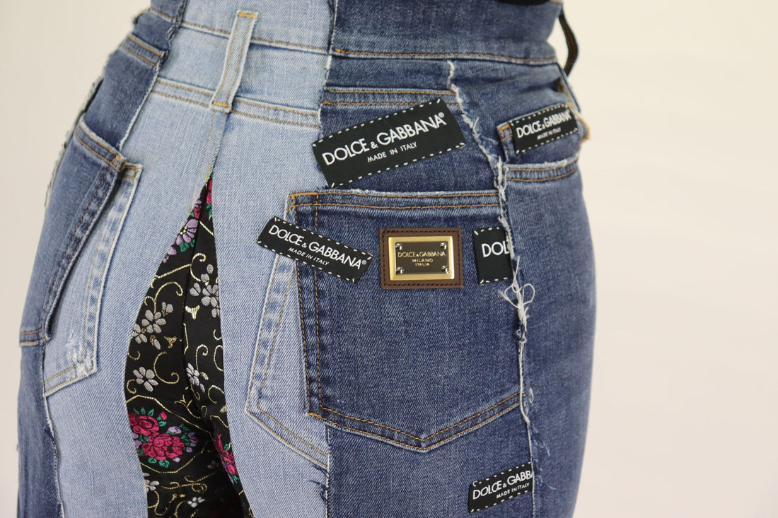 Dolce & Gabbana Multicolor Patchwork DG Fashion Wide Leg Denim Pant