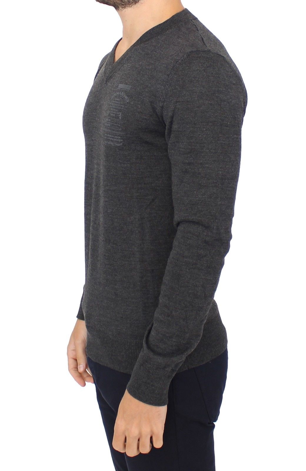 Ermanno Scervino Gray Wool Blend V-neck Pullover Sweater
