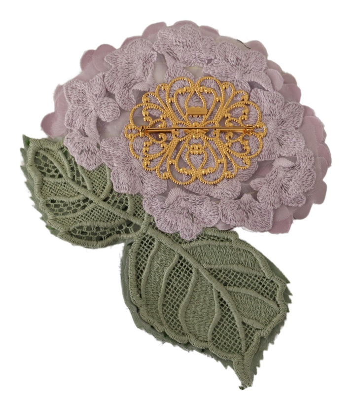Dolce & Gabbana Purple Floral Gold Tone Brass Women Brooch