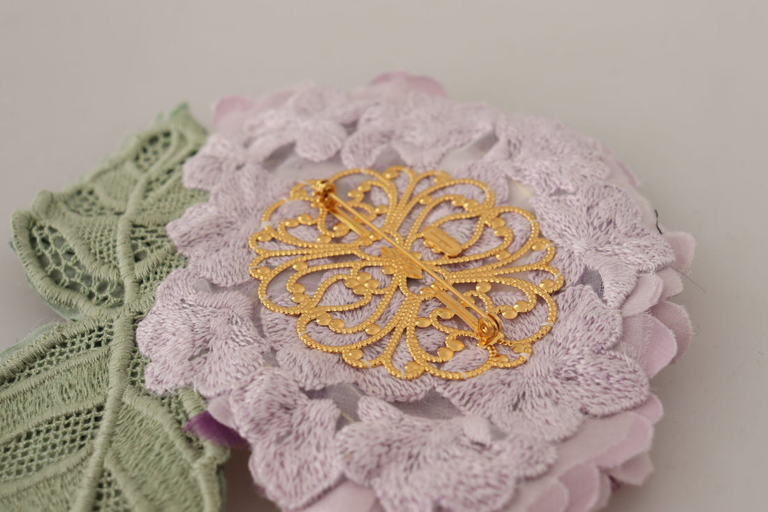 Dolce & Gabbana Purple Floral Gold Tone Brass Women Brooch