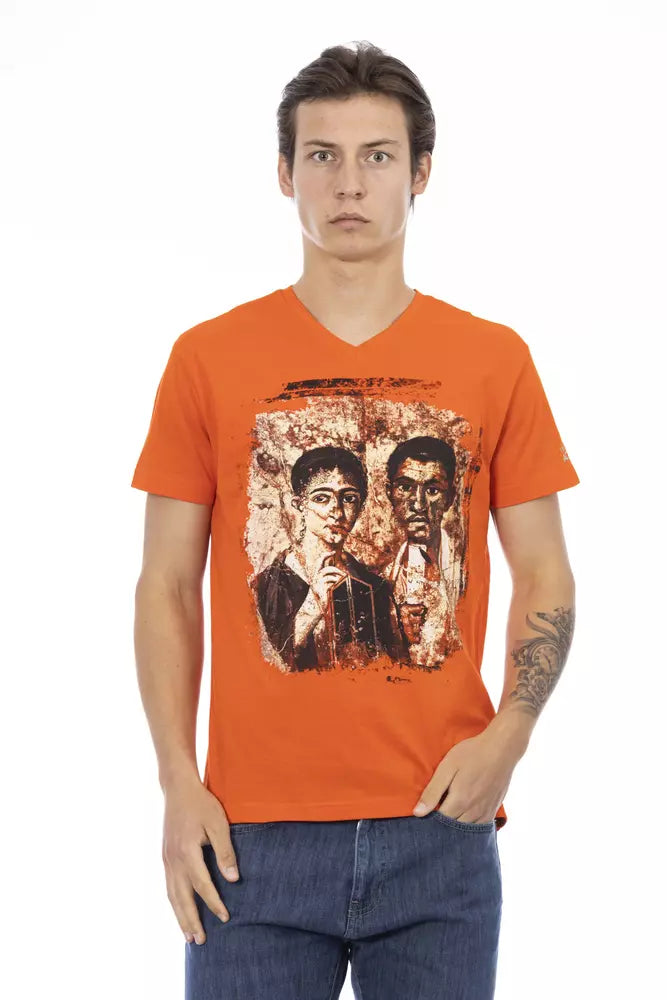 Trussardi Action Orange Cotton Men's V-Neck T-Shirt