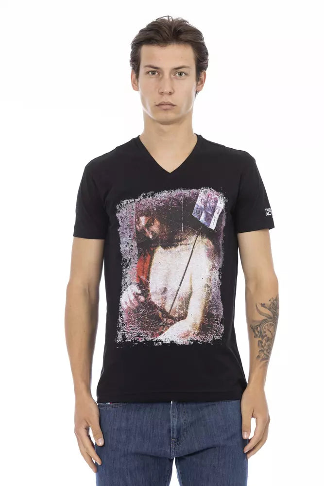 Trussardi Action Black Cotton Men's V-Neck T-Shirt