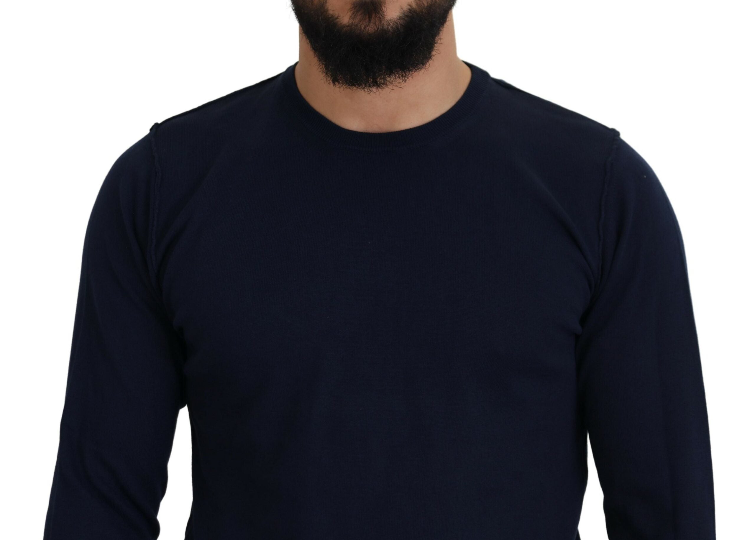 Paolo Pecora Milano Blue Cotton Crewneck Pullover Sweater