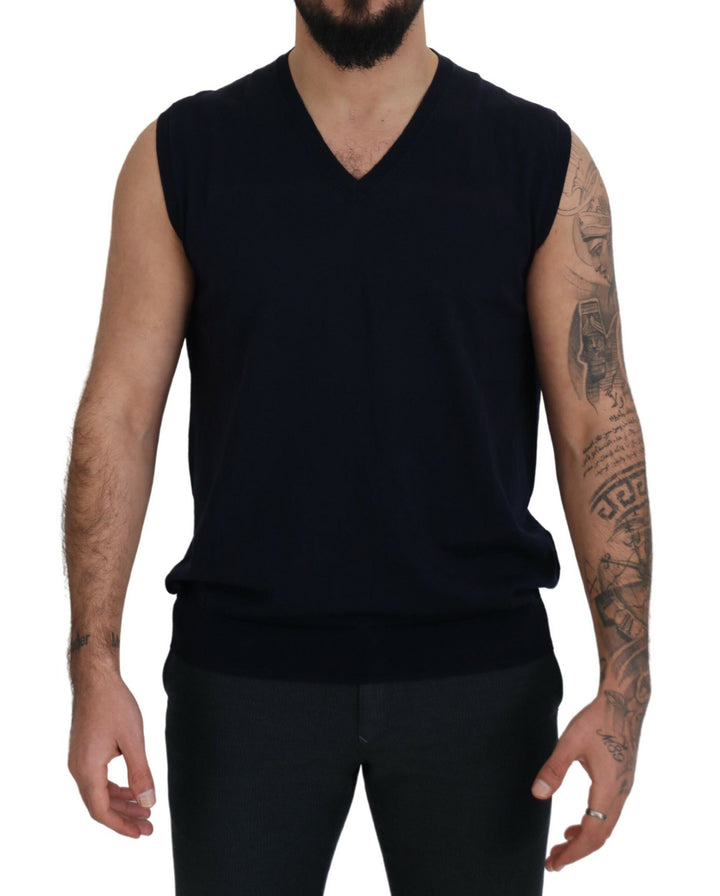 Paolo Pecora Milano Black Cotton V-neck Sleeveless Tank T-shirt