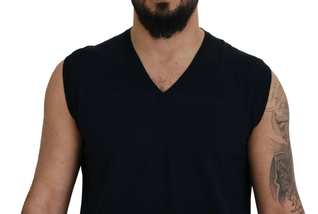 Paolo Pecora Milano Black Cotton V-neck Sleeveless Tank T-shirt