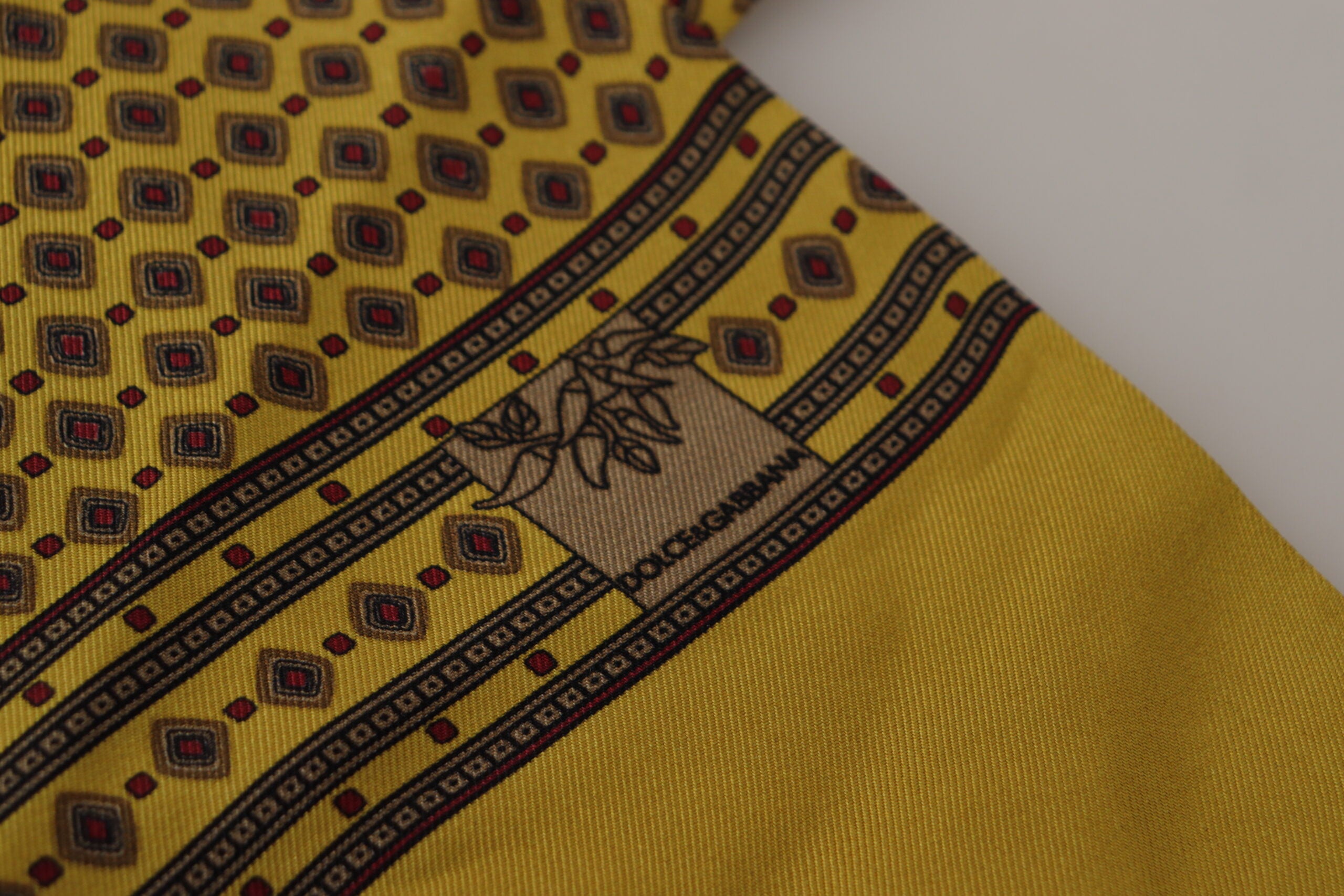 Dolce & Gabbana Yellow Patterned Silk Neck Wrap Fringe Scarf
