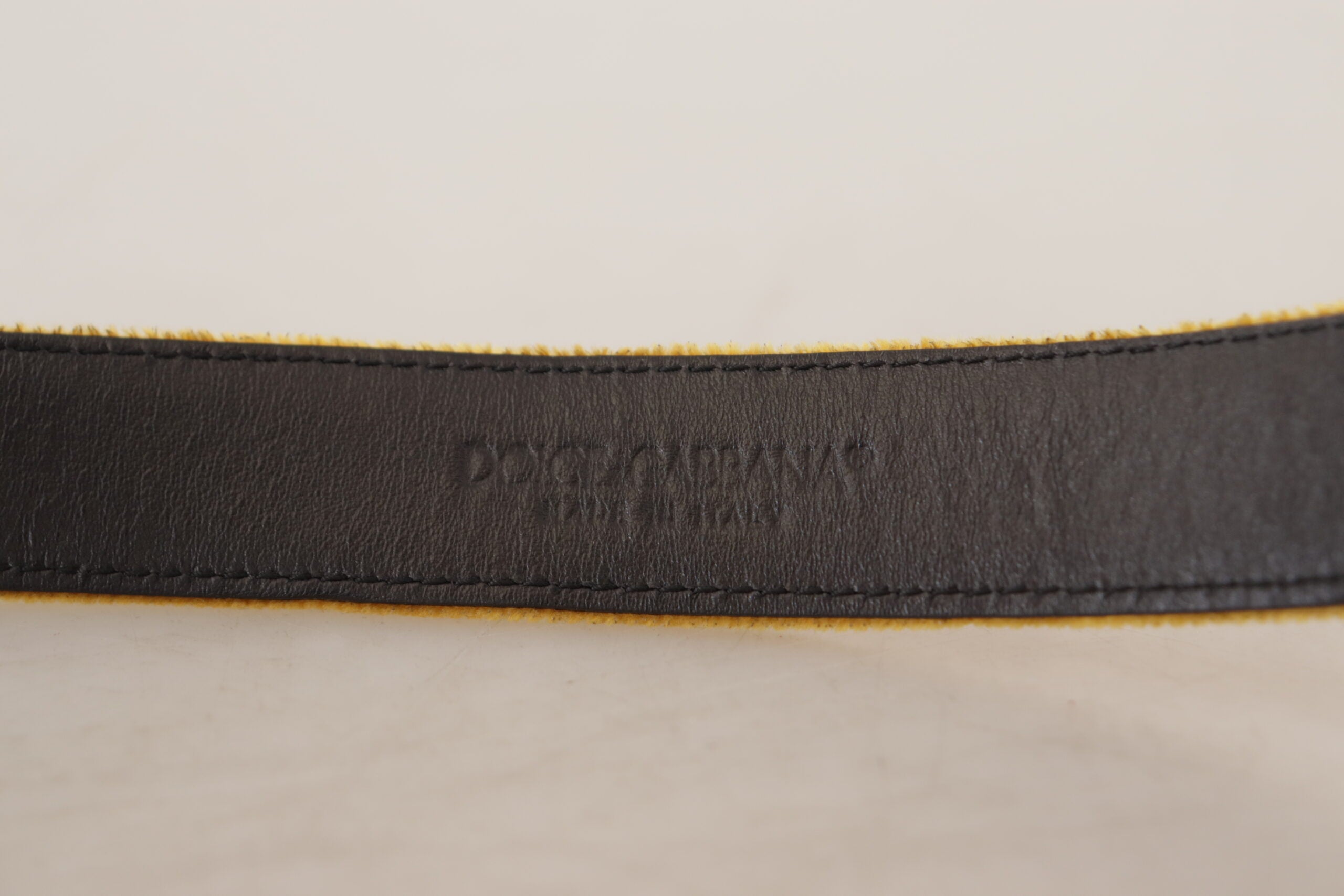 Dolce & Gabbana Mustard Velvet Gold Logo Engraved Metal Buckle Belt
