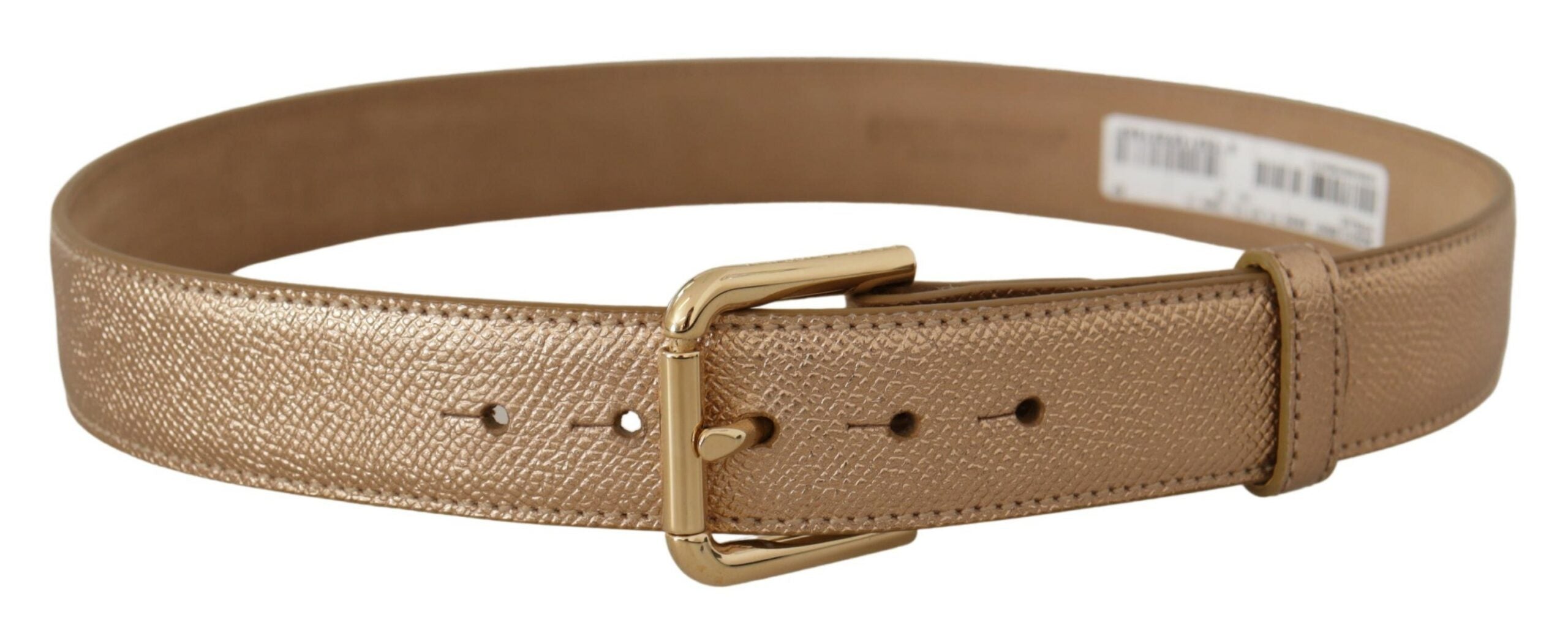 Dolce & Gabbana Rose Gold Leather Metallic Tone Metal Buckle Belt