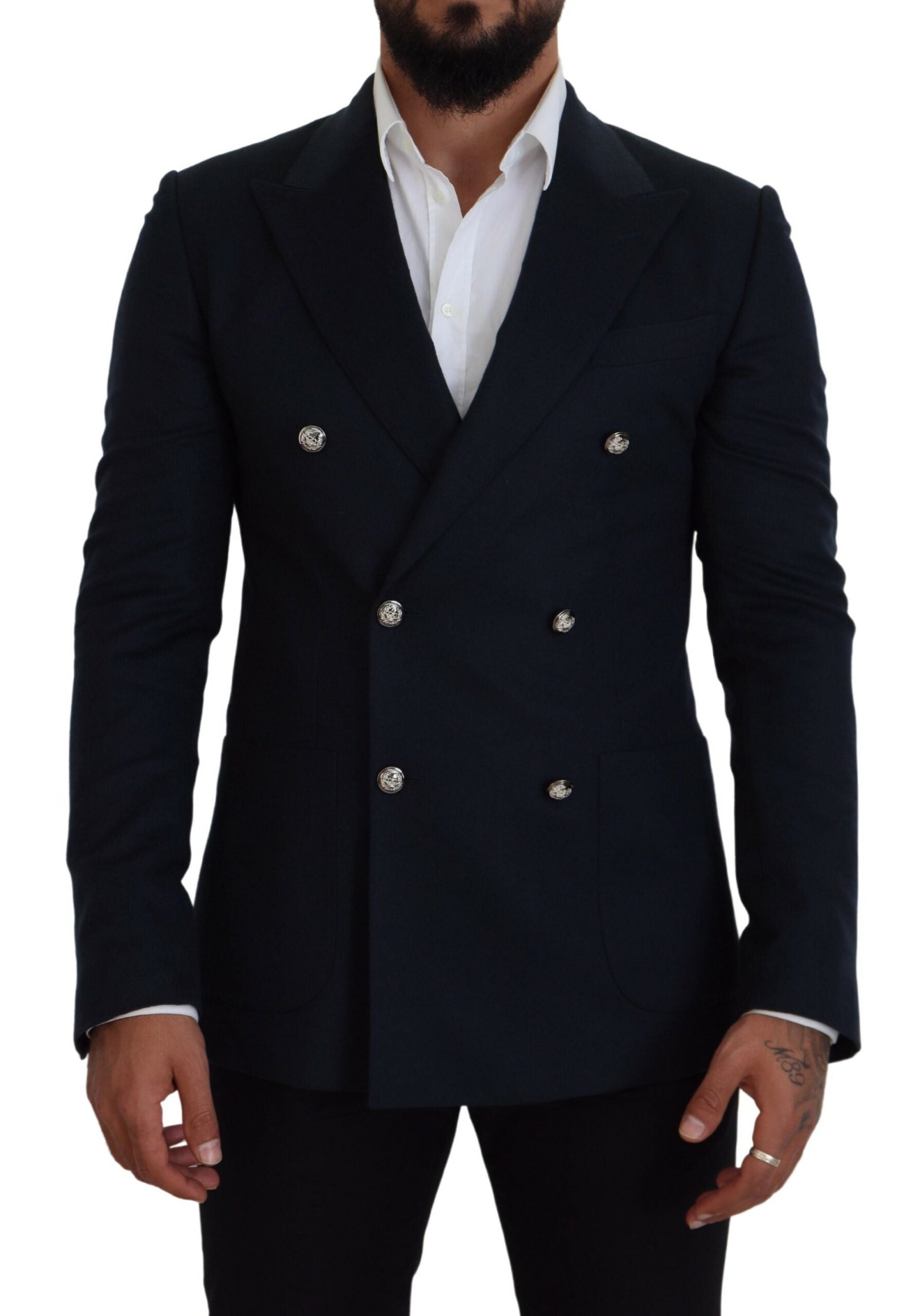 Dolce & Gabbana Blue Double Breasted Formal Coat Blazer