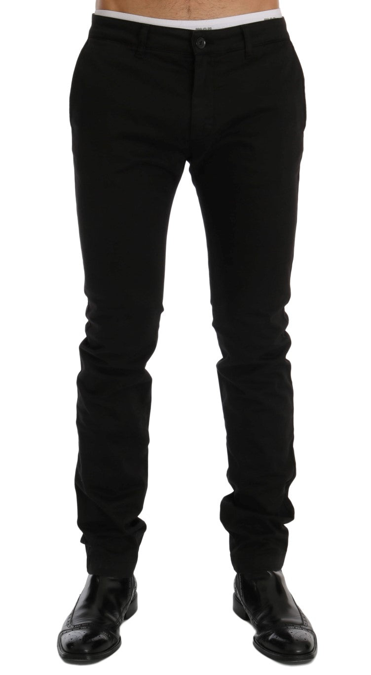 GF Ferre Black Cotton Stretch Chinos Pants