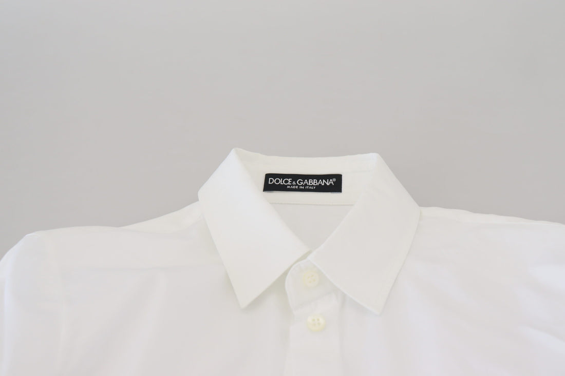Dolce & Gabbana White Cotton Collared Long Sleeves Formal Top
