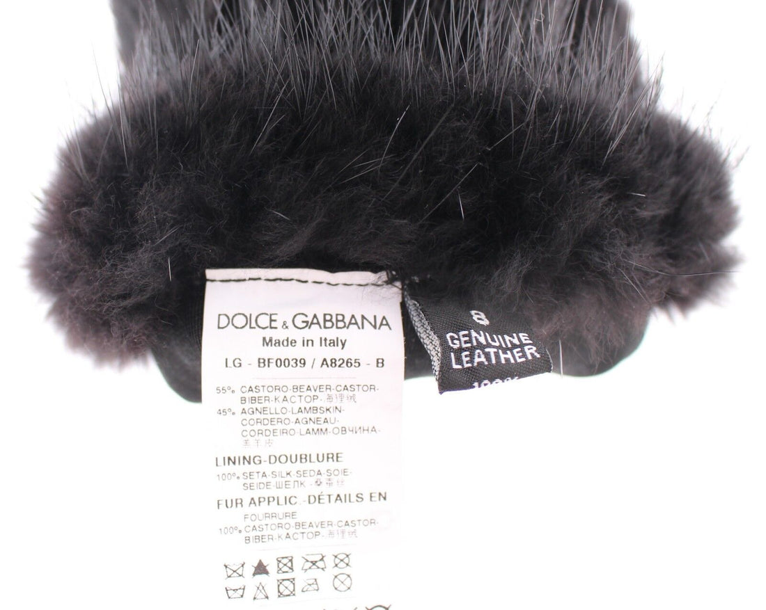 Dolce & Gabbana Black Beaver Fur Lambskin Leather Elbow Gloves