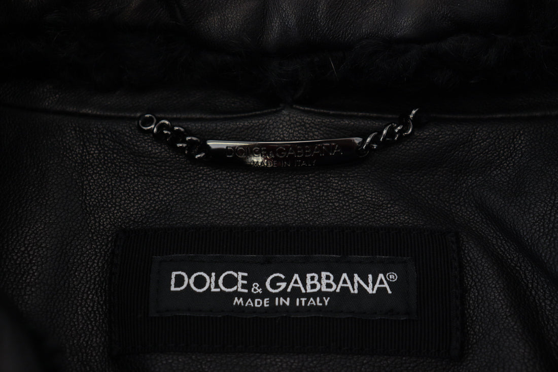 Dolce & Gabbana Black Lamb Leather Collared Men Coat Jacket