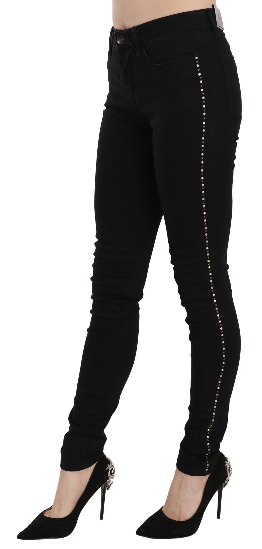 Costume National Black Embellished Mid Waist Skinny Denim Jeans