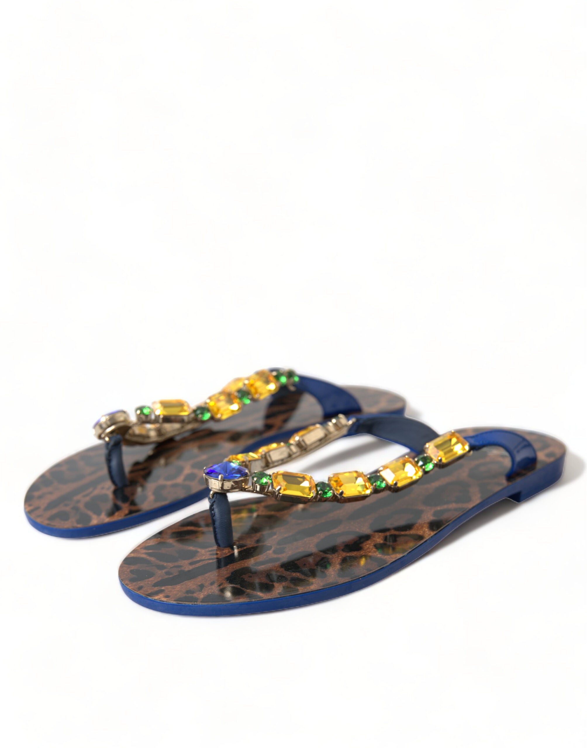 Dolce & Gabbana Blue Crystals Flats Sandals Beachwear Shoes