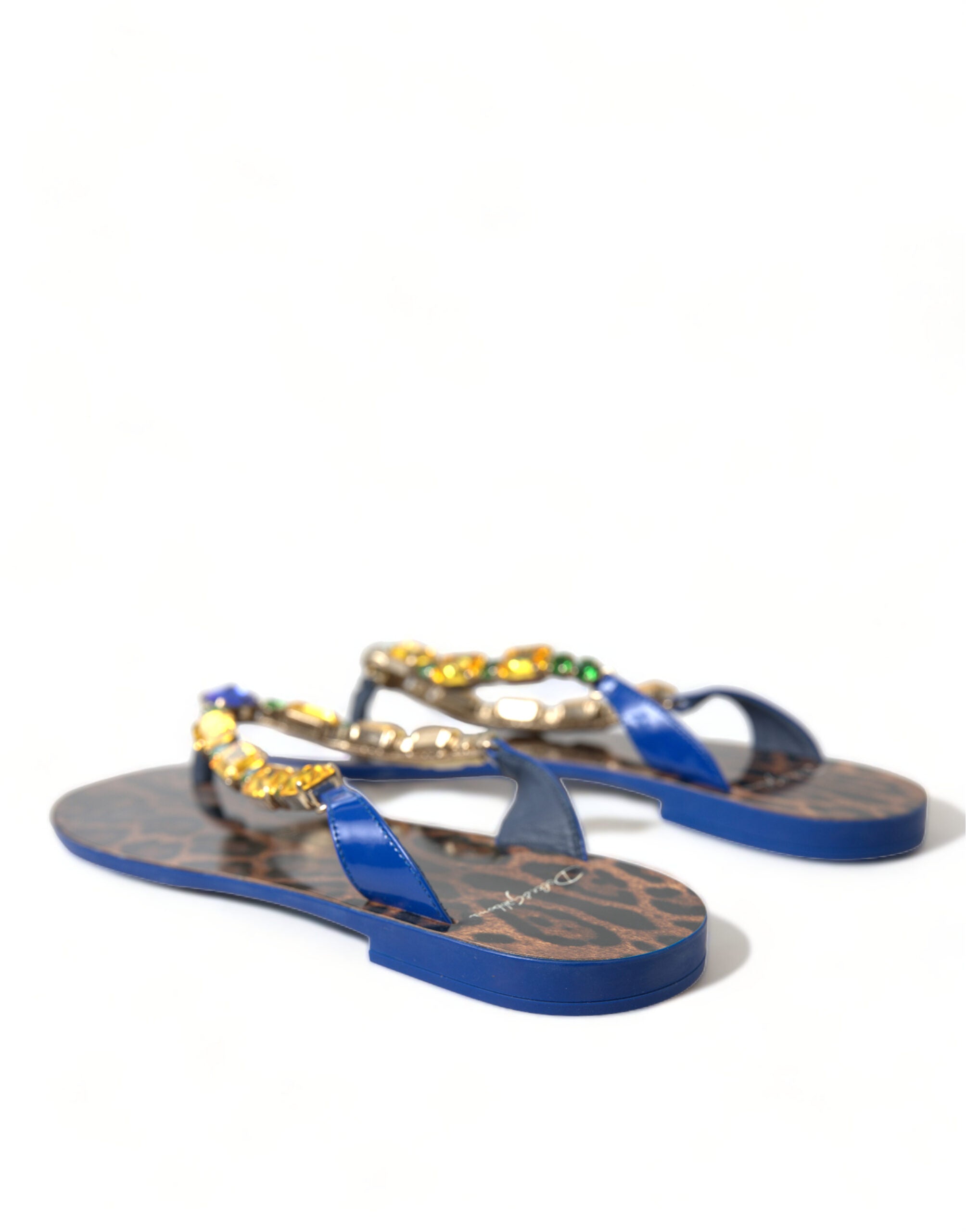 Dolce & Gabbana Blue Crystals Flats Sandals Beachwear Shoes