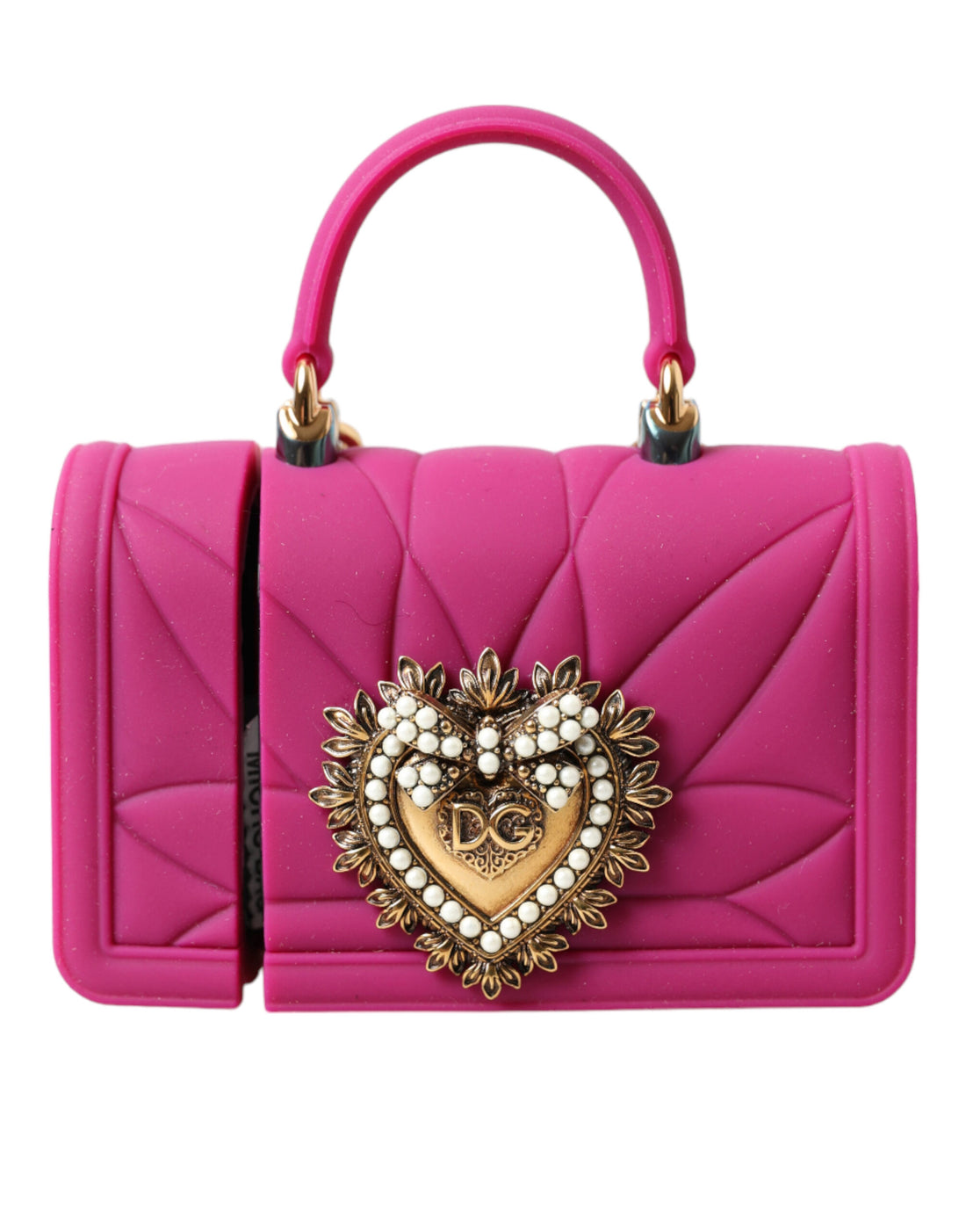 Dolce & Gabbana Pink Silicone Devotion Heart Bag Gold Chain Airpods Case
