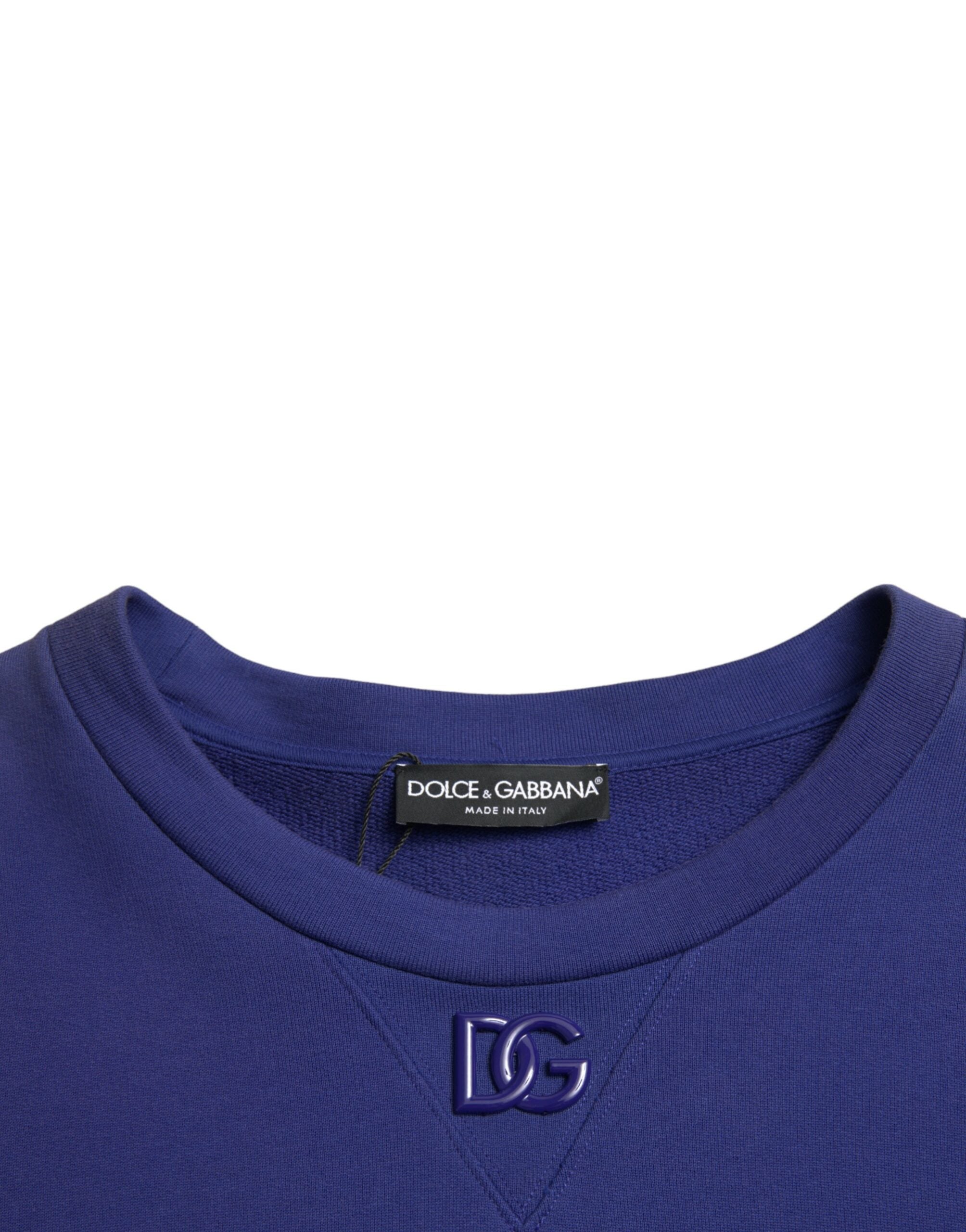 Dolce & Gabbana Royal Blue Cotton Crewneck Pullover Sweater