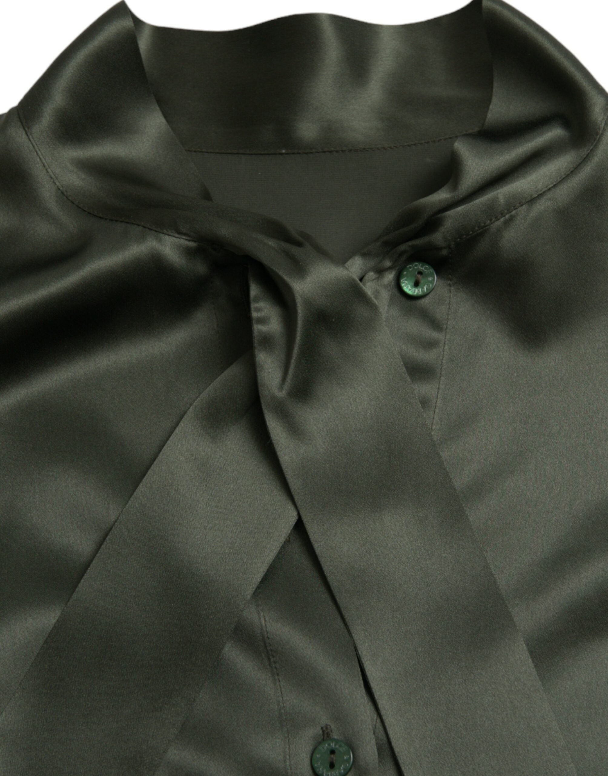 Dolce & Gabbana Gray Long Sleeves Ascot Collar Blouse Top