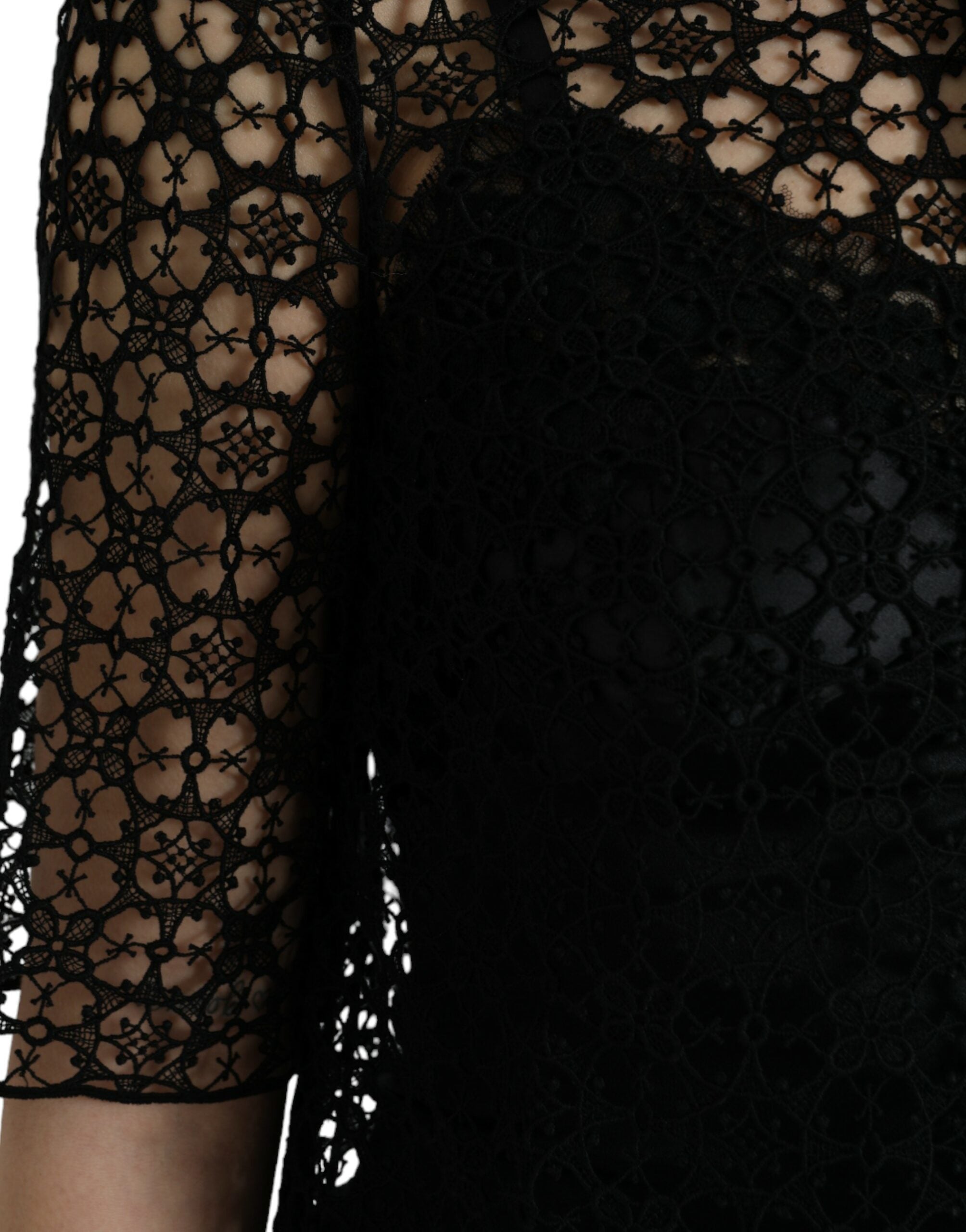 Dolce & Gabbana Black Floral Lace Short Sleeves Blouse Top