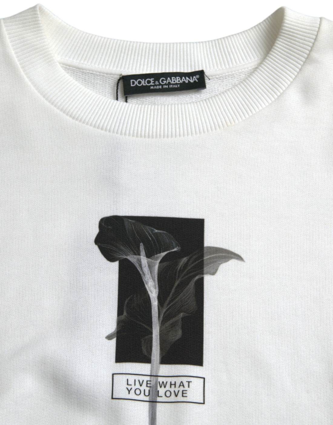 Dolce & Gabbana White Floral Cotton Crew Neck Pullover Sweater