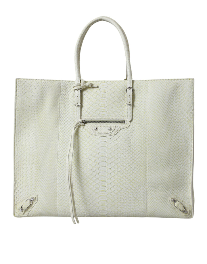 Balenciaga White Yellow Exotic Skin Leather Shopping Tote PAPIER Bag