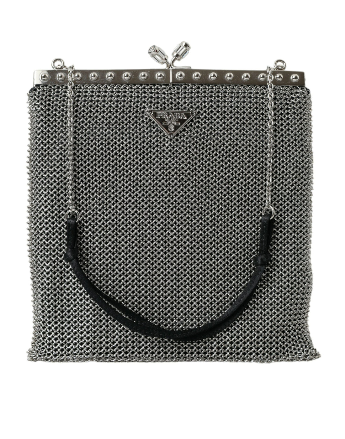 Prada Gray Chain Metal Mesh Logo Plaque Bandoliera Shoulder Bag