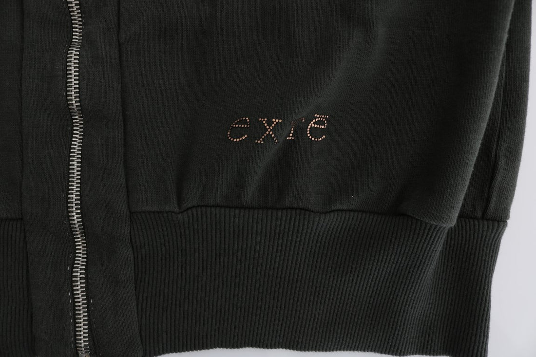 Exte Gray Top Hooded Cotton Zipper Sweater