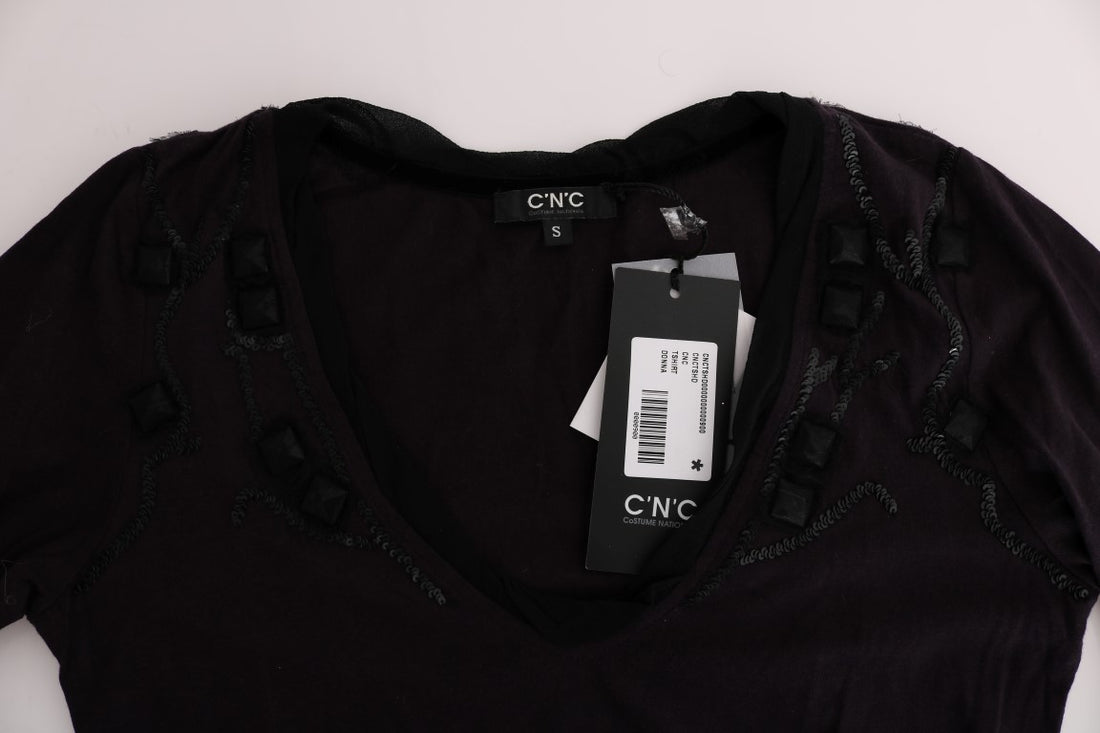 Costume National Purple V-neck Cotton T-shirt