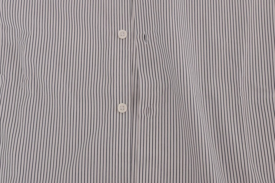 Frankie Morello White Blue Striped Casual Cotton Regular Fit Shirt