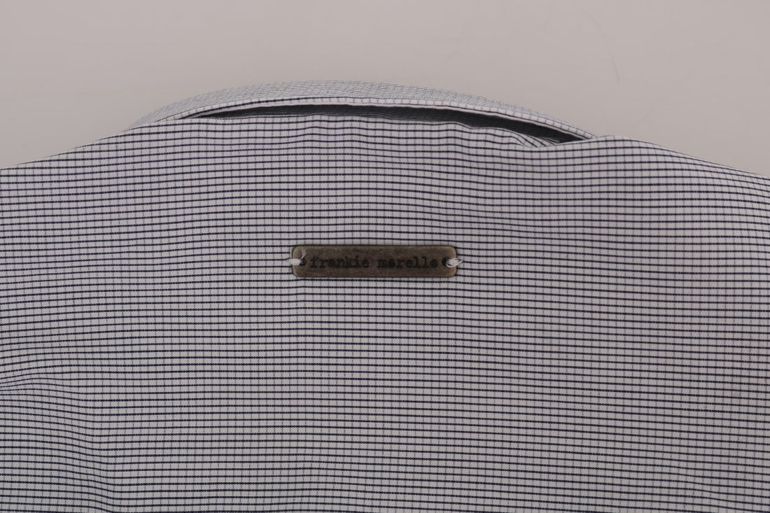 Frankie Morello White Blue Check Casual Cotton Regular Fit Shirt