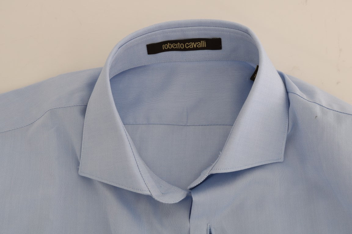 Cavalli Light Blue Cotton Slim Fit Dress Shirt