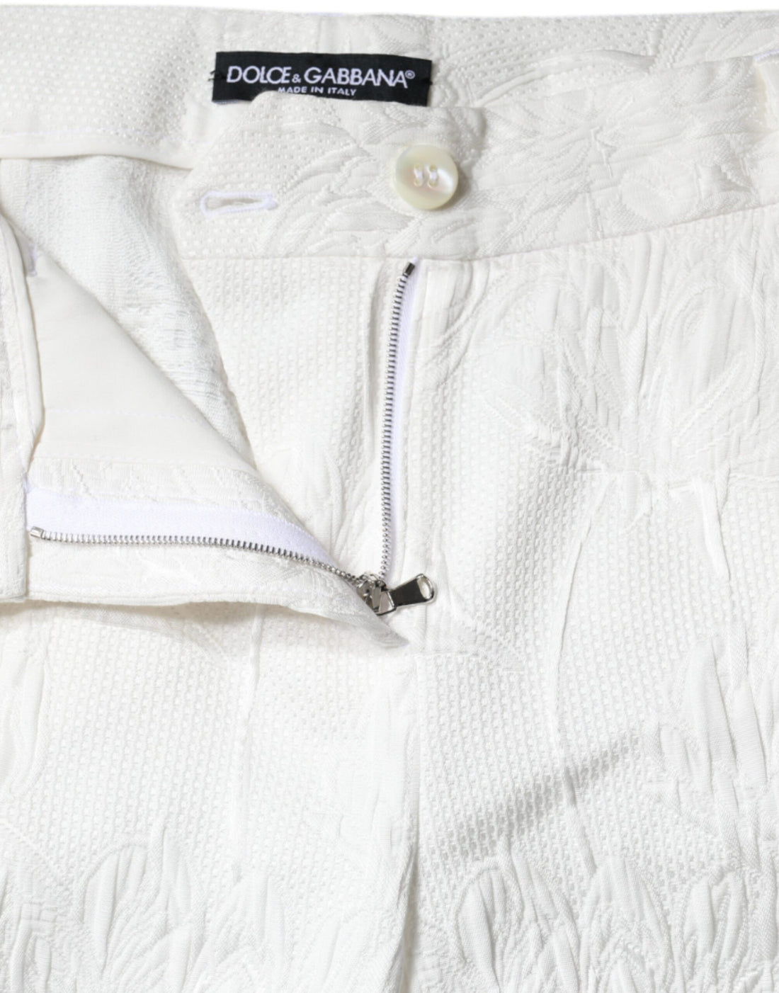 Dolce & Gabbana White Floral Brocade Cotton Cropped Pants