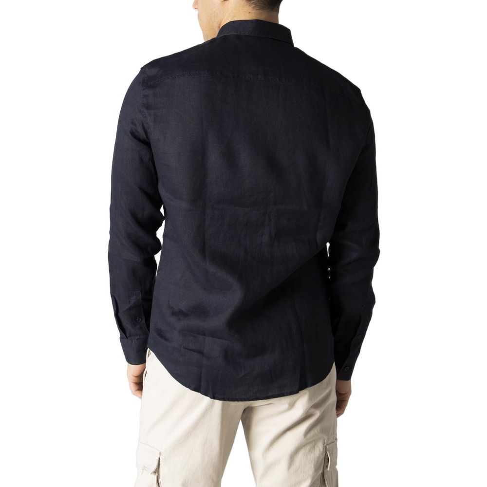 Armani Exchange Blue Linen Dress Shirt