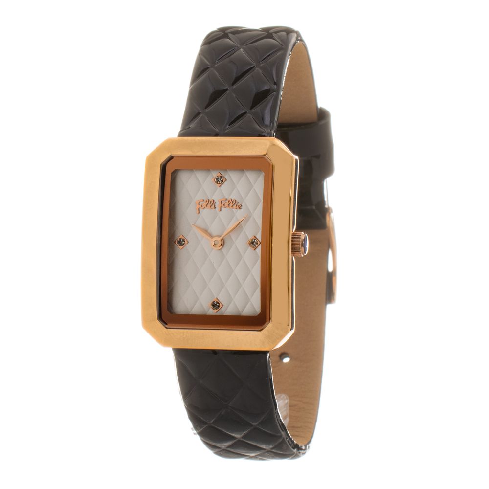 Folli Follie Black Leather Dress Watch