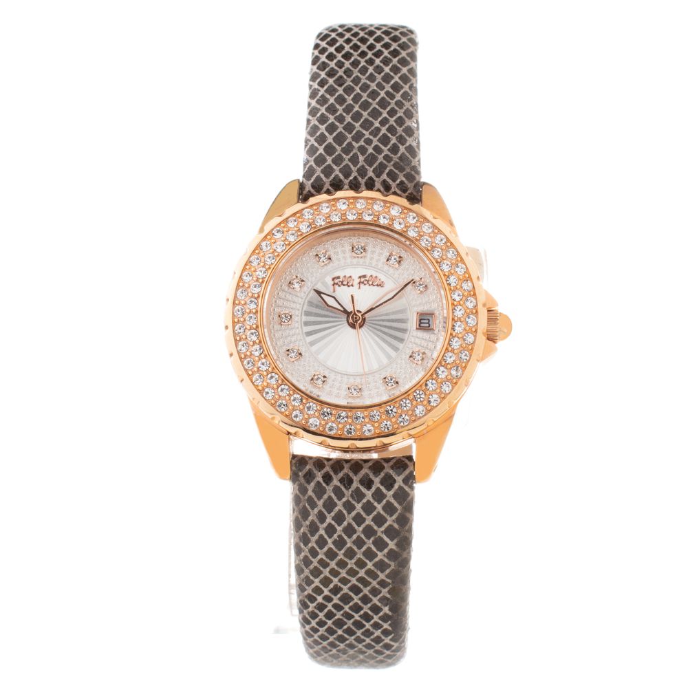 Folli Follie Gray Leather Dress Watch
