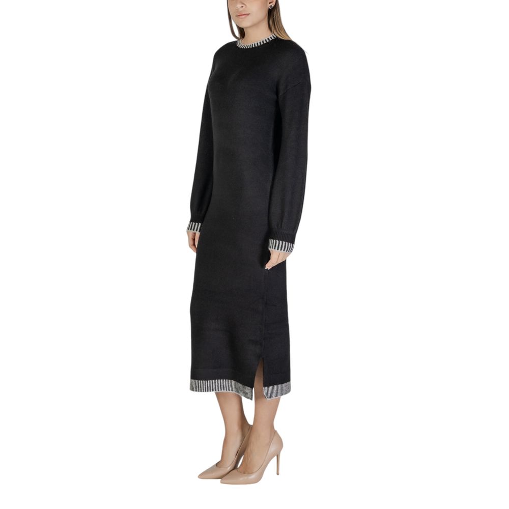 Vila Clothes Black Polyester Midi Dress