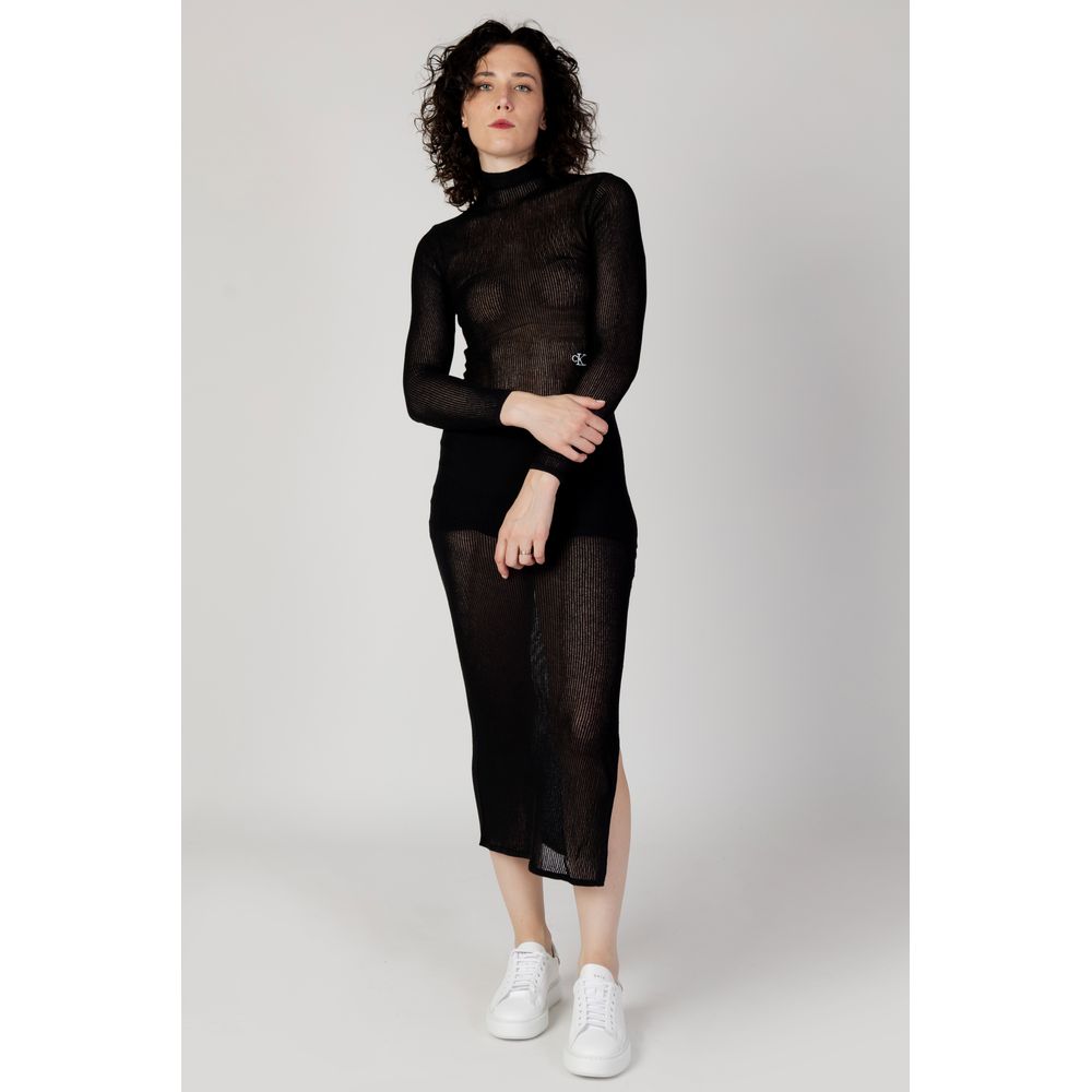 Calvin Klein Jeans Black Marabou Long Dress