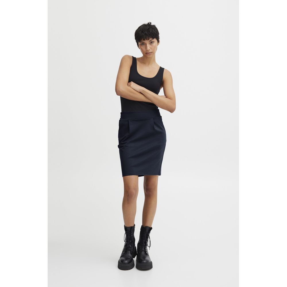 ICHI Blue Polyester Mini Skirt