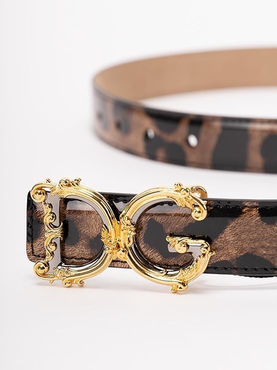 Dolce & Gabbana Polished Animal Print leather belt with DG Baroque buckle