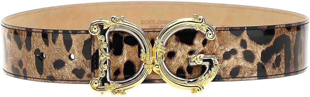 Dolce & Gabbana Polished Animal Print leather belt with DG Baroque buckle