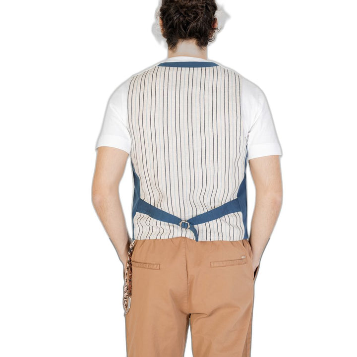Gianni Lupo Blue Cotton Waistcoat