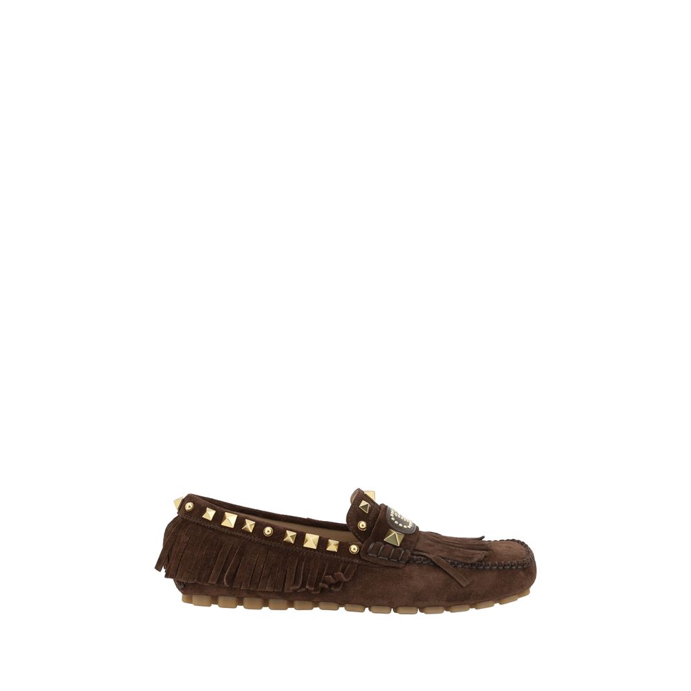 Valentino Garavani Brown Calf Leather Bos Taurus Slip-On Loafers